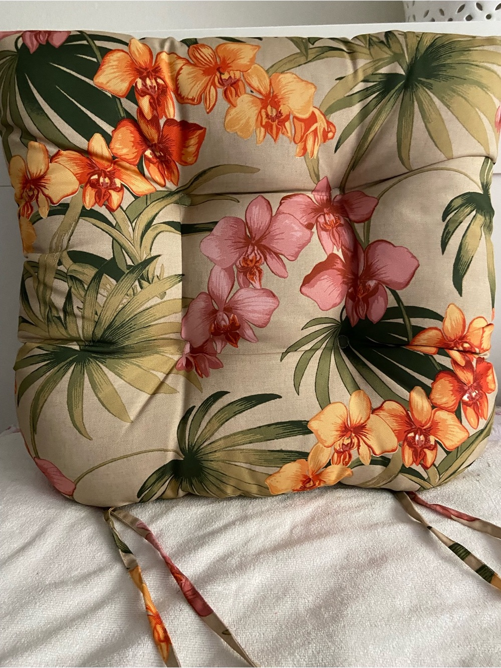 Tommy Bahama Tropical Floral Seat Cushion in Orange, Pink, Green
